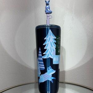 New Starbucks Blue Fox Straw Topper Stainless Steel Tumbler
